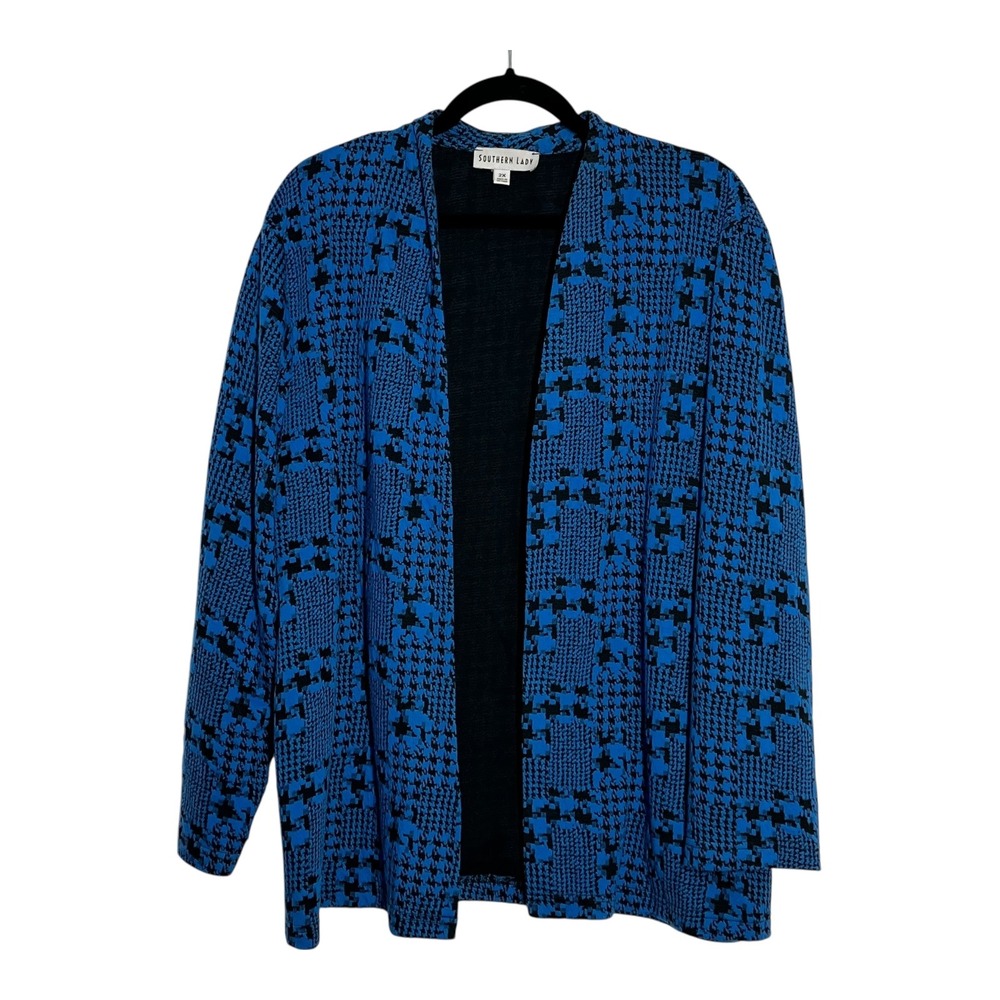 Southern Lady Blue Black Houndstooth Open‎ Front Cardigan Jacket Plus Size 2X